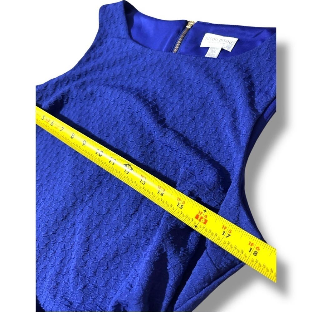 Bisou Bisou Asymmetrical Side Rouching Sleeveless Boat NeckRoyal Blue Mini Dress - Picture 9 of 16